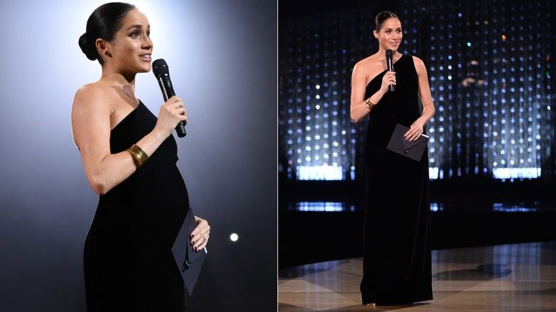 Meghan Markle porte une robe noire asymétrique