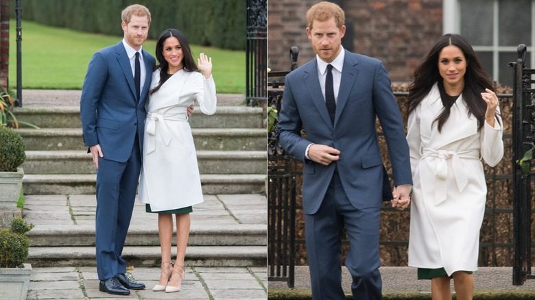 Meghan Markle porte un manteau blanc lors de son photocall de fiançailles