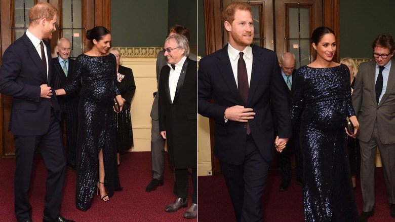 Meghan Markle portant une robe bleue à sequins au Cirque du Soleil en 2019