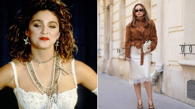 Madonna en 1984, et une femme dans la rue en