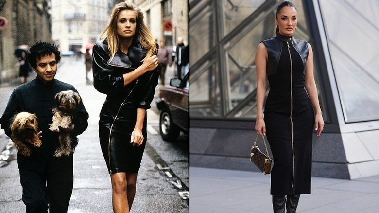 La créatrice Alaia avec le mannequin Frédérique dans les années 80 et invitée à la fashion week de Paris en 2026