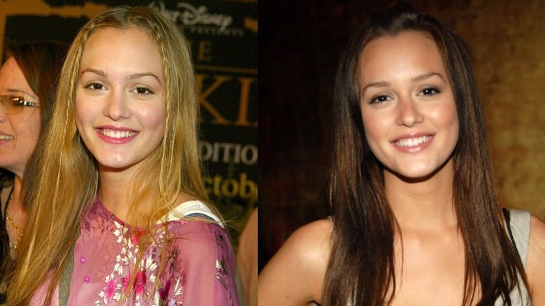 Image partagée de la blonde Leighton Meester en blonde à gauche et en brune à droite.