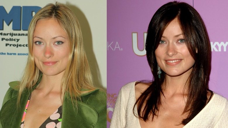 Image partagée d'Olivia Wilde en blonde à gauche et en brune à droite.