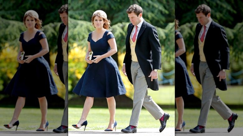 La princesse Eugénie et Jack Brooksbank portent des tons rouge et bleu marine