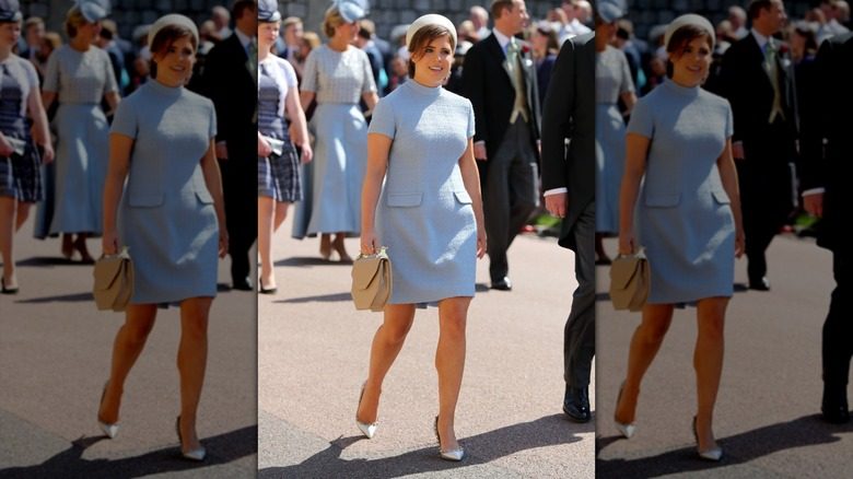 La princesse Eugénie portait une robe bleue lors du mariage du prince Harry et de Meghan Markle en mai 2018