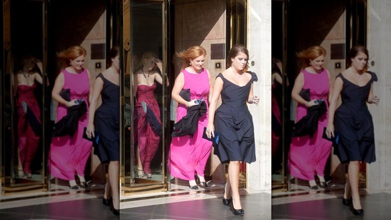 La princesse Eugénie vêtue d'une robe noire quittant un hôtel à Rome, en Italie