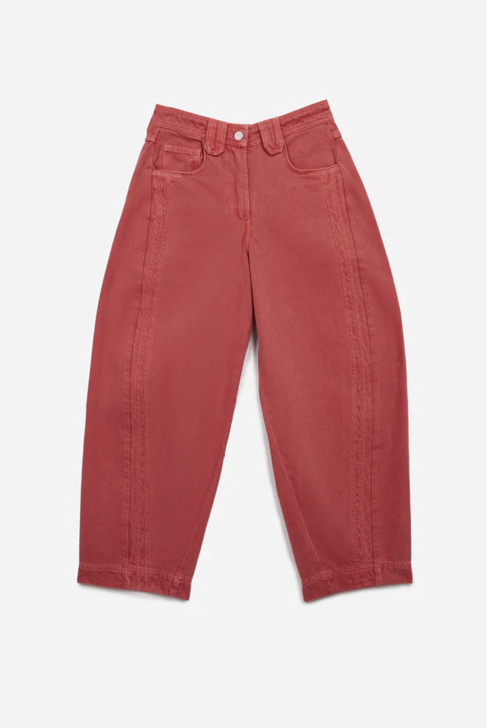 Pantalon coupe ballon en rouge (75 euros)