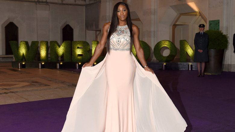 Serena Williams porte une robe argentée et rose