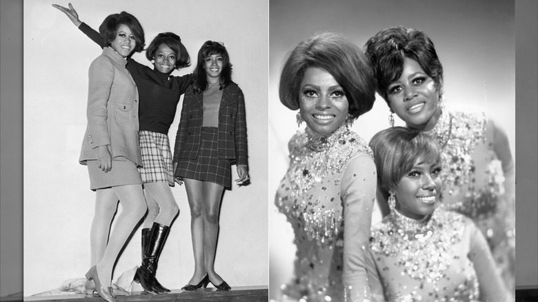 Deux images de Diana Ross, Florence Ballard et Mary Wilson.