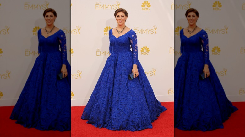 Mayim Bialik dans une robe en dentelle bleue aux Emmys