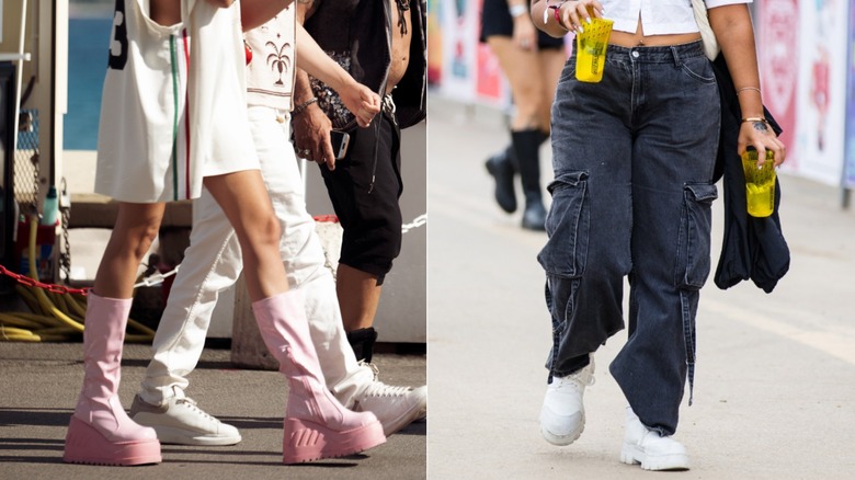 Deux femmes portant de grosses baskets