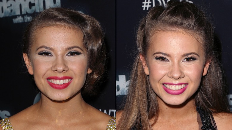 Photos côte à côte des coiffures professionnelles de Bindi Irwin sur "Danse avec les stars"
