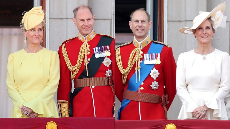 Edward, duc d'Édimbourg et Sophie, duchesse d'Édimbourg à Trooping The Color en 2024 et 2023