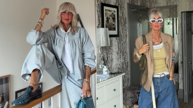 Astrid Zeegen-Holt pose avec un double denim / Astrid Zeegen-Holt pose avec des lunettes de soleil blanches