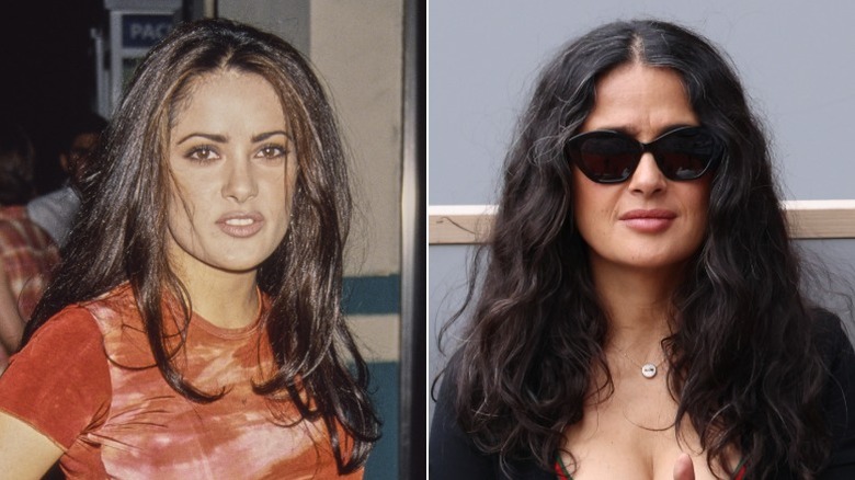 Salma Hayek en 1994 et lors d'un match de tennis en 2026