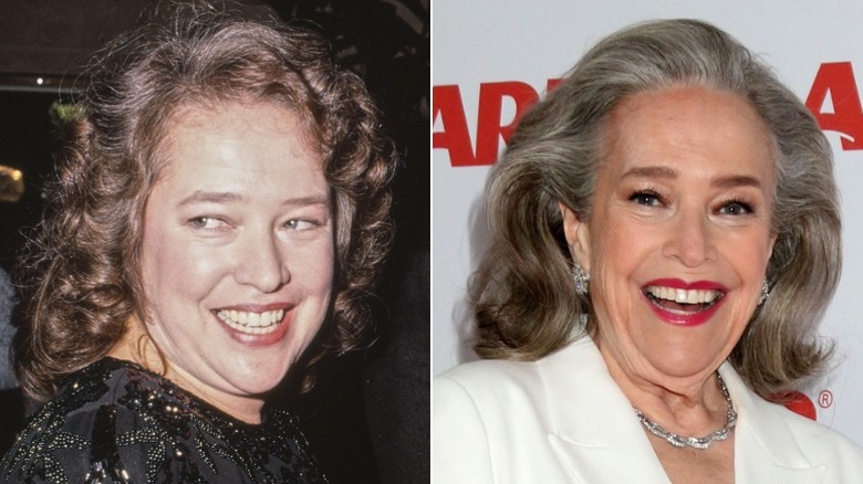 Kathy Bates en 1990 avec des boucles brunes, et en 2026 avec ses cheveux gris