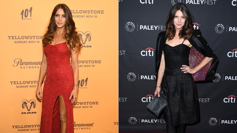 Côte à côte de Dawn Olivieri dans une robe de soirée rouge et une robe midi noire