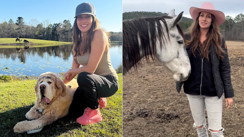 Aux côtés de Dawn Olivieri avec un chien de sauvetage et un cheval