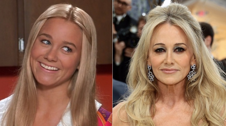 Image côte à côte de Christine Taylor dans le rôle de Marcia Brady à gauche et au Met Gala 2026 avec les cheveux relevés portant des boucles d'oreilles tendance à droite.