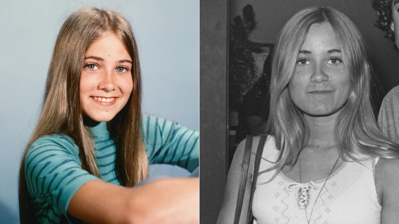 Maureen McCormick dans une chemise à rayures bleu sarcelle en 1972 / Maureen McCormick dans un débardeur en 1972