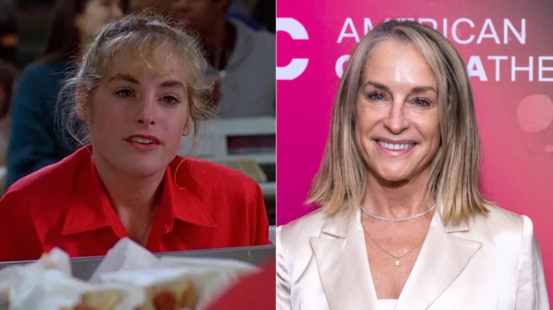 À gauche, Amanda Wyss avec ses cheveux attachés dans Fast Times à Ridgemont High, à droite, Wyss souriant pour des photos lors de la projection du 40e anniversaire du Beyond Fest 2024 de 