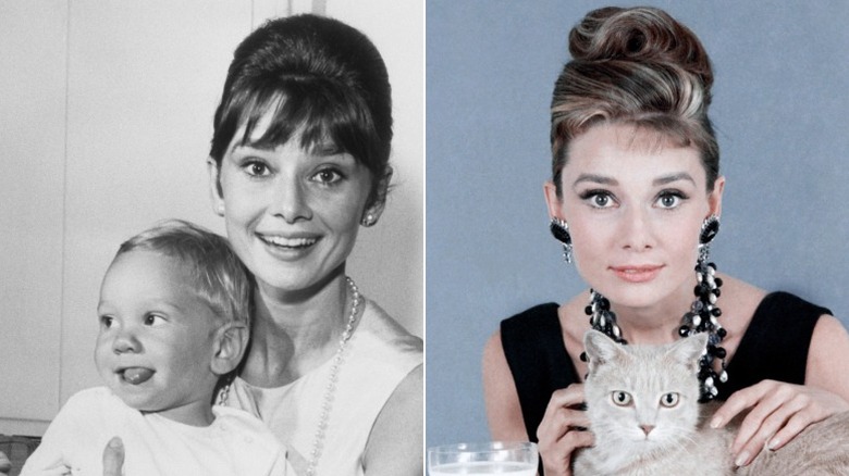 Audrey Hepburn tenant son fils sur ses genoux et dans Breakfast at Tiffany's