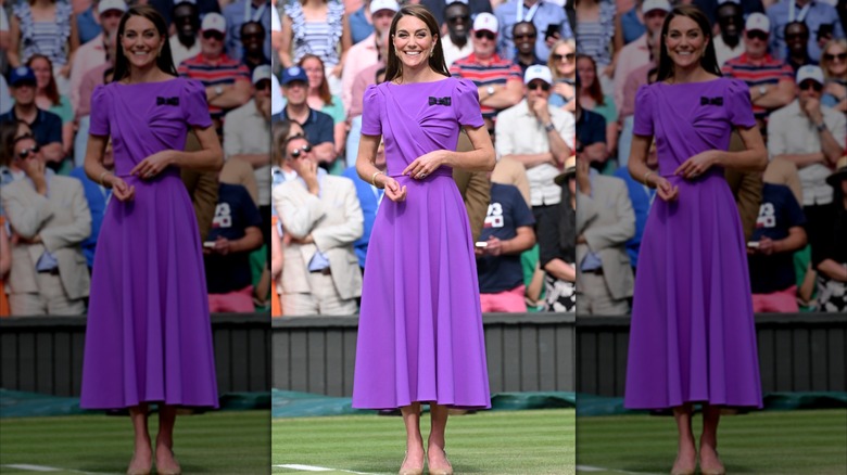 Kate Middleton portant une robe violette à Wimbledon en 2024.