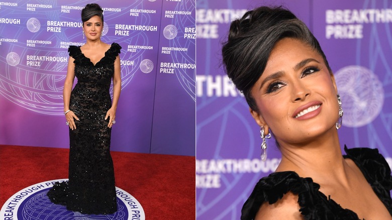 Image partagée de Salma Hayek dans une robe noire scintillante lors de la cérémonie du Breakthrough Prize en 2026.