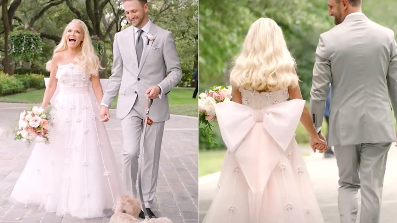 Kristin Chenoweth porte une robe rose pâle le jour de son mariage