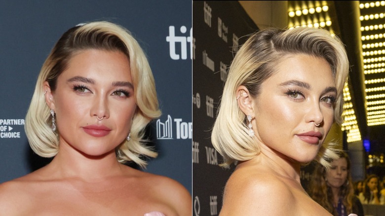 Florence Pugh porte un carré frisé romantique sur deux photos côte à côte