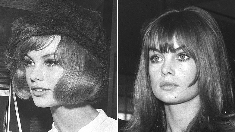 Jean Shrimpton au début des années 60 avec les cheveux courts et à la fin des années 60 avec les cheveux longs