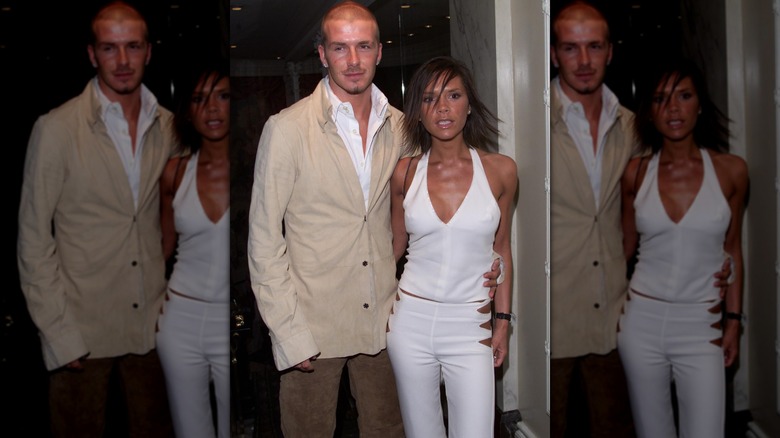 Victoria Beckham dans un ensemble blanc avec David Beckham
