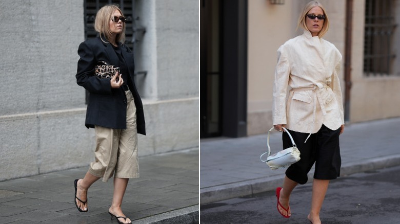 Deux femmes portant des shorts et des vestes longs