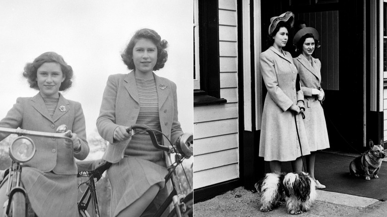 La reine Elizabeth et la princesse Margaret en tant que jeunes femmes portant des tenues assorties dans les années 1940.