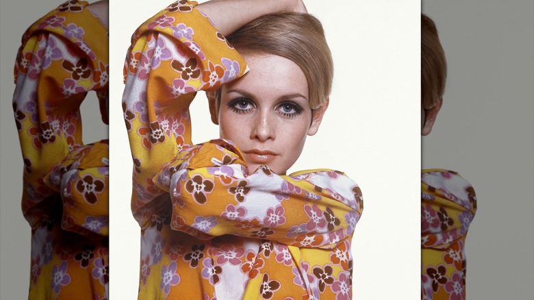 Un portrait du modèle Twiggy regardant la caméra