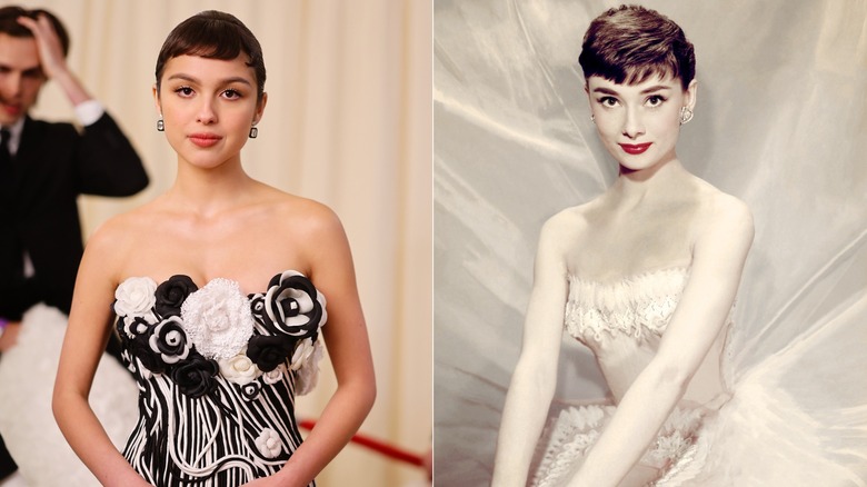 Olivia Rodrigo en 2023 et Audrey Hepburn en 1956