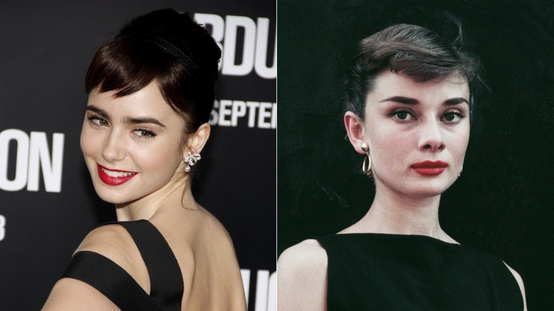 Lily Collins en 2011 et Audrey Hepburn en 1955
