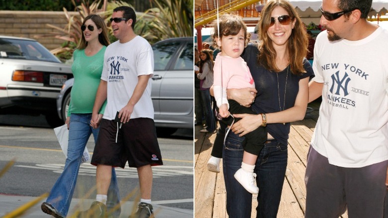 Jackie, enceinte, se promène avec son mari Adam Sandler et le couple avec sa fille Sadie