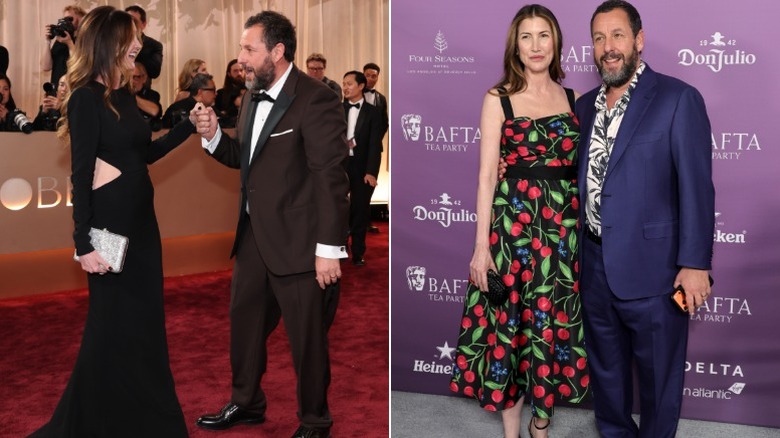 Jackie et Adam Sandler sur le tapis rouge des Golden Globes et à la BAFTA Tea Party