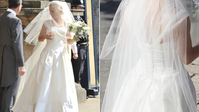 Zara Tindall le jour de son mariage, avec vue sur le dos de sa robe