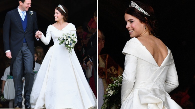 La princesse Eugénie lors de son mariage avec Jack Brooksbank, avec vue sur le dos de sa robe