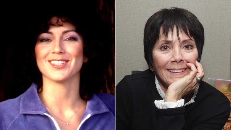 G : Joyce DeWitt pose pour un portrait sur la plage sous la jetée vers 1980/D : Joyce Dewitt assiste à la Chiller Theatre Expo automne 2019 au Parsippany Hilton le 25 octobre 2019