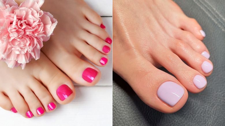 Pieds aux ongles roses et pieds aux ongles lavande