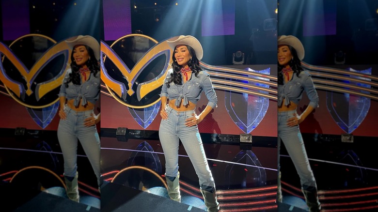 Nicole Scherzinger dans une tenue western en double denim