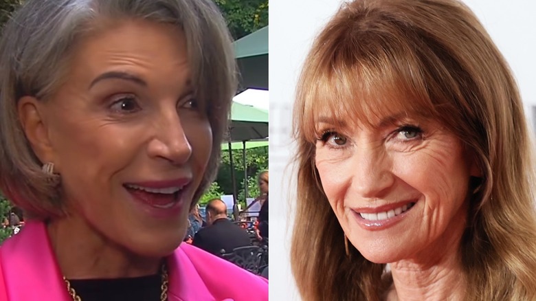Hilary Farr donnant une interview en 2025 et Jane Seymour lors d'un événement en 2026.