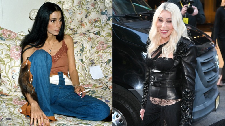 À gauche : Cher lors d'une séance de portraits en 1977. À droite : Cher en route vers le Met Gala 2026.