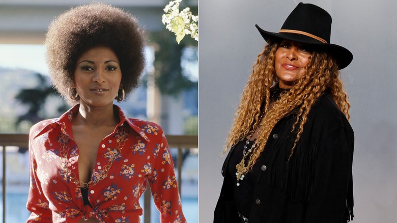 À gauche : un portrait de Pam Grier en 1972. À droite : Pam Grier assiste à la soirée des Oscars de Vanity Fair 2026.