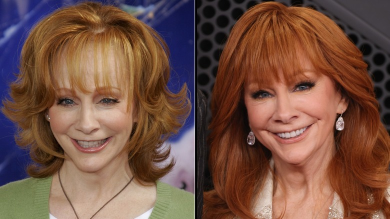 Comparaison côte à côte des cheveux de Reba McEntire dans les années 2000 et 2020.