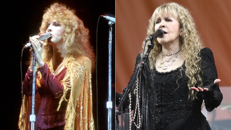 À gauche : Stevie Nicks se produisant avec Fleetwood Mac en 1977. À droite : Stevie Nicks se produisant au Festival Jazz and Heritage 2026 à la Nouvelle-Orléans.