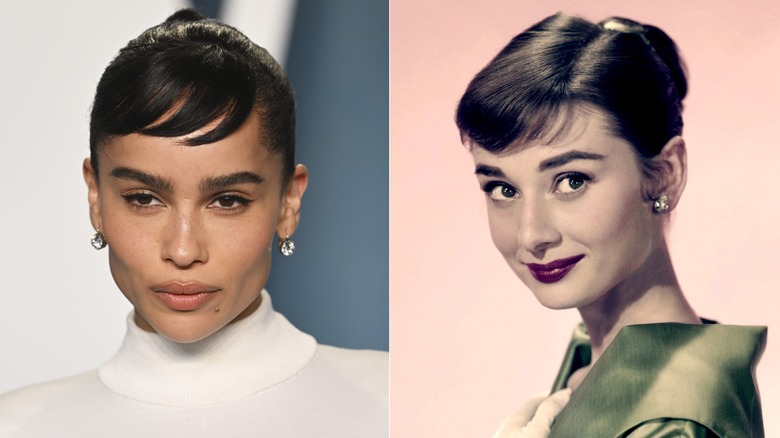 Zoë Kravitz en 2022 et Audrey Hepburn en 1956